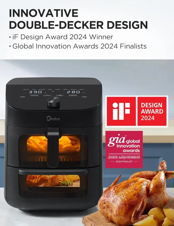 Midea Dual Basket Air Fryer Oven 11 Quart 8 in 1 Functions Clear Window Smart Sync Finish Works with Alexa Wi-Fi Connectivity - Image 2