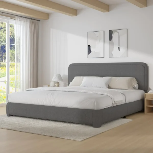 King Bed Frame and Headboard,Upholstered Platform Bed Frame,Modern Style,Soft Rounded Corners,No Box Spring Required - Image 9