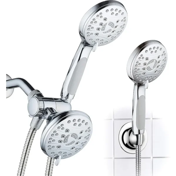 High Pressure 48-mode Luxury 3-way Combo – Dual Rain & Handheld Shower Head – Extra Long 6 Foot Stainless Steel Hose - Image 7