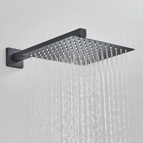 Black Concealed Shower System Rain Waterfall Bathroom Embedded Shower Faucet Set with Tub Spout - Image 2