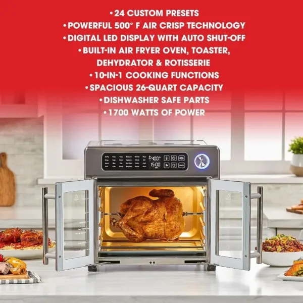 Emeril Lagasse 26 QT Extra Large Air Fryer, Convection Toaster Oven with French Doors, Stainless Steel - Image 3