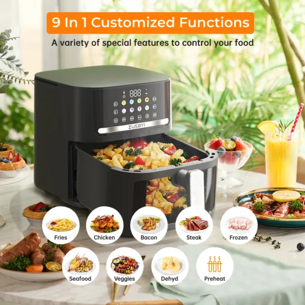 Air Fryer, ZUSBYI 6.5QT Air Fryer Oven With Visible Window, Digital Colorful Screen, 12 in 1 Customizable Functions, Up to 400°F - Image 3