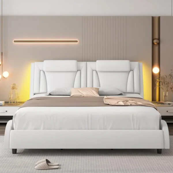 Upholstered Platform Bed Frame with Adjustable LED Headboard, and Solid Wooden Slats Support, No Box Spring Needed,Queen - Image 3