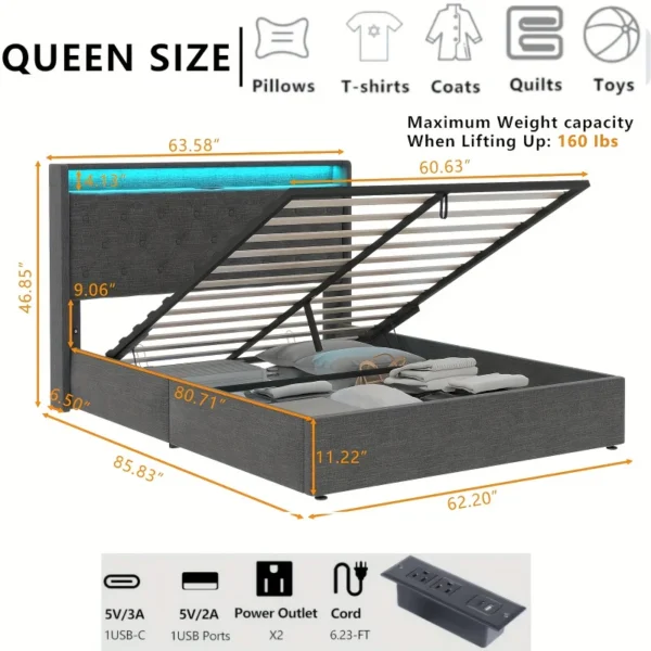 Luxury Convex Edge Storage Bed - Hydraulic Lifting，Modern Soft-Covered Platform Bed Frame - Image 4