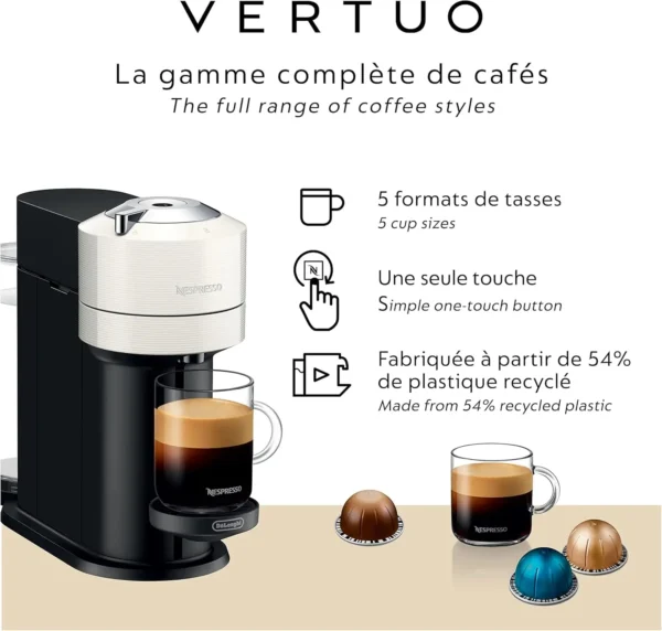 Vertuo Next Coffee and Espresso Machine by De'Longhi, White (ENV120WCA) - Image 2