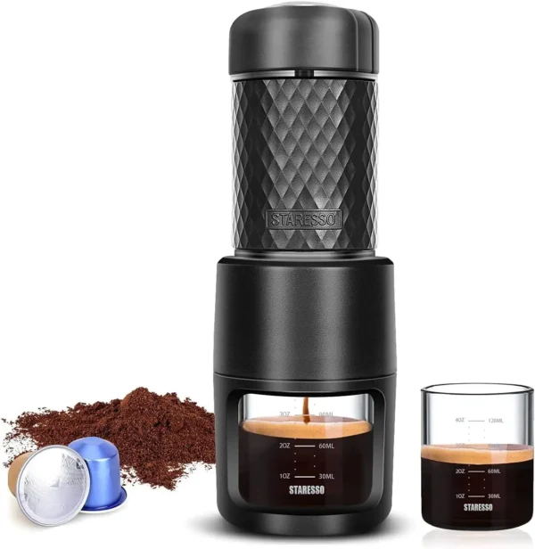 Classic Portable Espresso Maker, 2 in1 Travel Coffee Maker,Compatible Capsules and Ground Coffee,Manual Espresso Machin