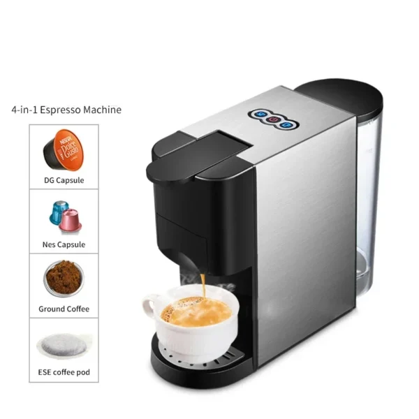 H3A Coffee Machine 4in1 Multiple Capsule Espresso Dolce Milk&Nespresso&ESE Pod&Powder Coffee Maker Stainless Metal Outook