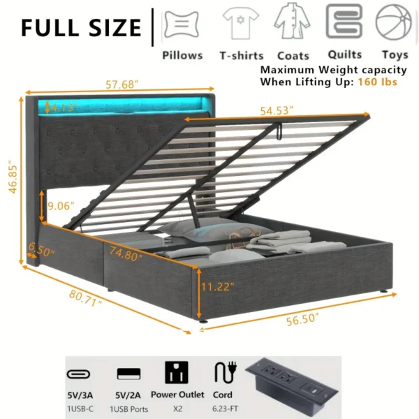 Luxury Convex Edge Storage Bed - Hydraulic Lifting，Modern Soft-Covered Platform Bed Frame - Image 5