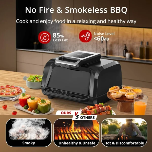 Indoor Grill Air Fryer/Griddle Combo With See Through Window, 4Qt  7-in-1 Smart Smokeless Electric Grill, Versatile Efficient - Image 4