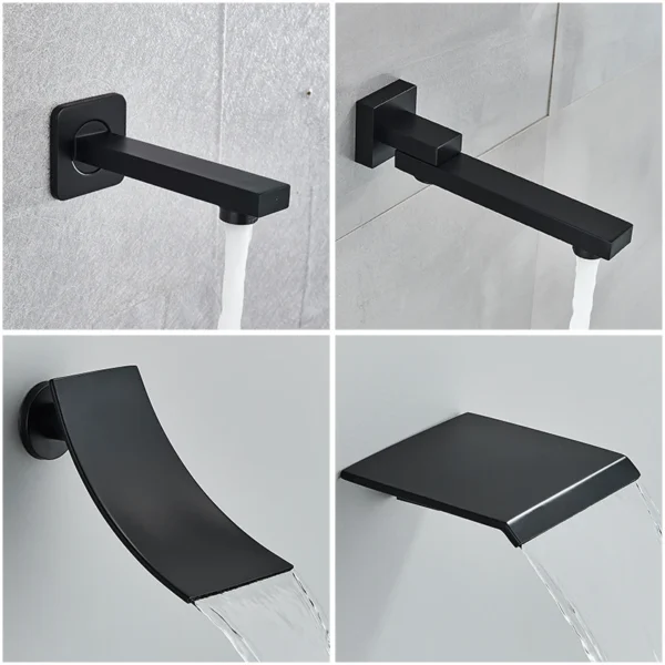 Black Concealed Shower System Rain Waterfall Bathroom Embedded Shower Faucet Set with Tub Spout - Image 5