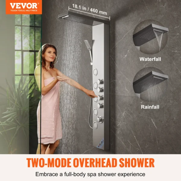 VEVOR Shower Panel System 4 Shower Modes Shower Panel Tower Rainfall Waterfall - Image 2