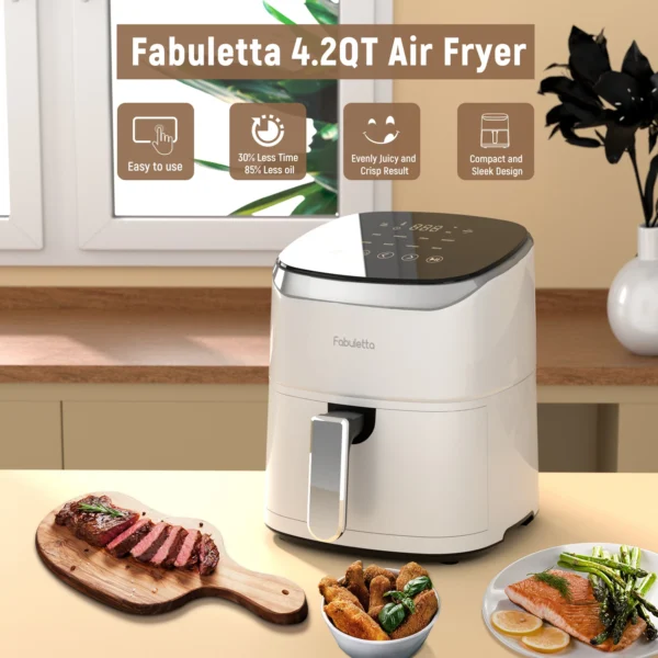 Air Fryer, Fabuletta 4.2QT Air Fryer Oven With 9 Customizable Cooking Programs,Tempered Glass Display, Dishwasher-Safe Nonstick - Image 4