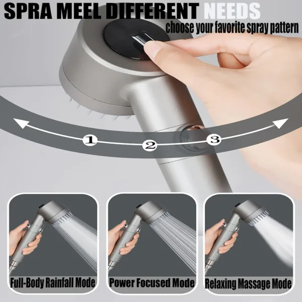 Shower Head Adjustable 3 Mode High-Pressure Shower heads One-key Stop Water Saving Massage Eco Shower Head Bathroom Accessories - Image 3