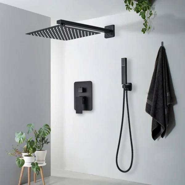 Black Shower Faucets System Bathroom Wall Mounted Rainfall Shower Kit Concealed Embedded Box Hot Cold Water Mixer Tap SUS304