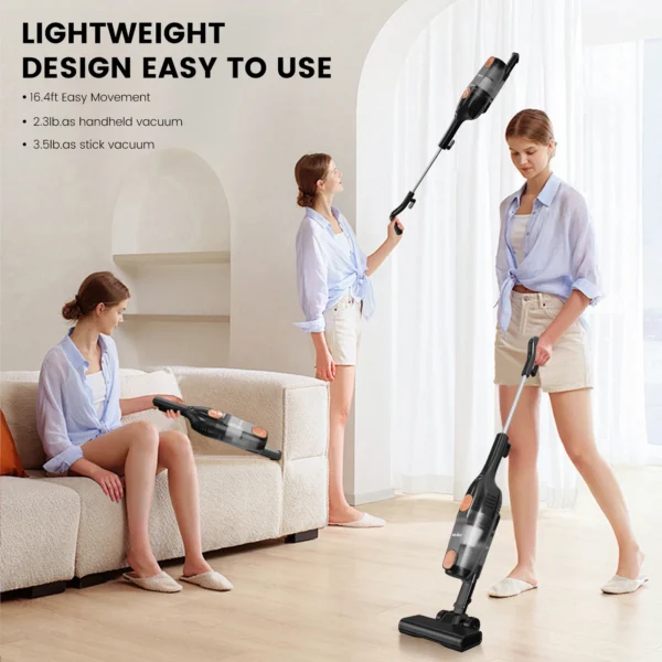 110/220v Stick Vacuum Cleaners with HEPA Filters 15KPa 600W 2-in-1 Lightweight Corded Vac with Handheld Stick Vac for Home Car - Image 3