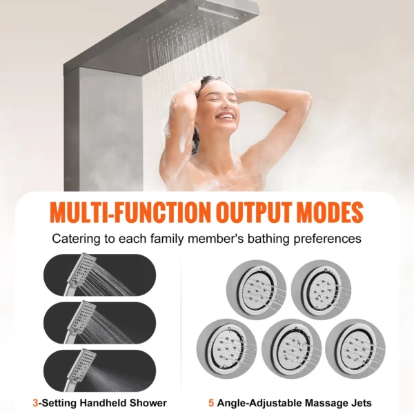 VEVOR Shower Panel System 4 Shower Modes Shower Panel Tower Rainfall Waterfall - Image 3