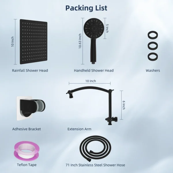 10'' High Pressure Rain Shower Head/Handheld Showerhead Combo with 16'' Adjustable Arc-shaped Shower Extension Arm,71'' Hose - Image 6