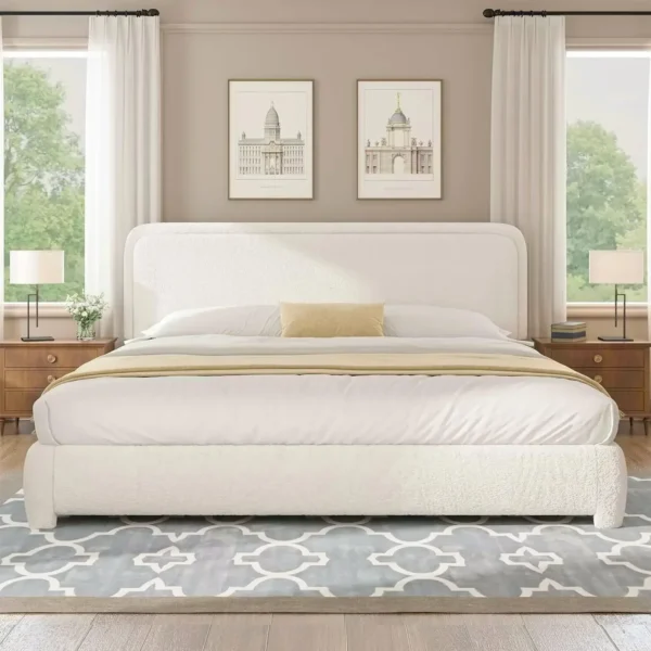 King Bed Frame and Headboard,Upholstered Platform Bed Frame,Modern Style,Soft Rounded Corners,No Box Spring Required - Image 3