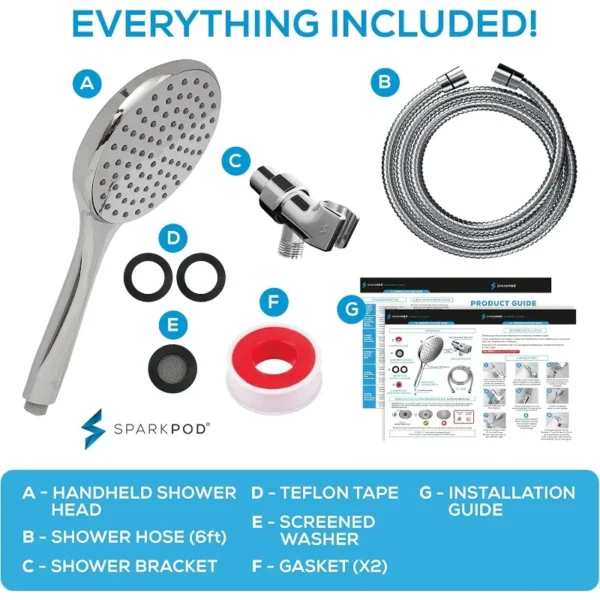 Luxury Rainfall Shower Head - Huge 6-Inch Head, Extra Long 6ft Hose & Adjustable Bracket - 1-Min Installation - Image 5