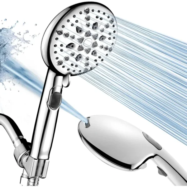 High Pressure 9 Functions Shower Head with handheld - Luxury Modern Chrome Look, Built-in Power Spray to Clean Corner - Image 4