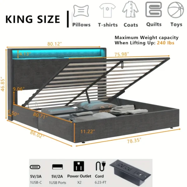 Luxury Convex Edge Storage Bed - Hydraulic Lifting，Modern Soft-Covered Platform Bed Frame - Image 6