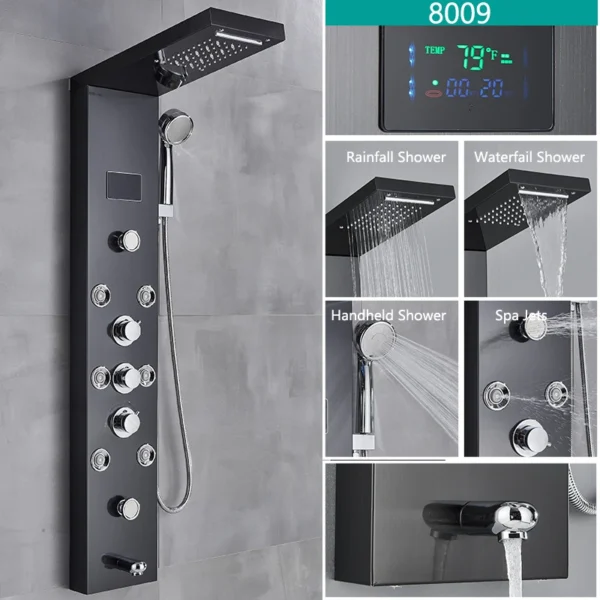 LED Light Bathroom Shower Faucet Set LED Rainfall Shower Panel System Bathtub Water Mixer Tap Massage SPA Temperature Screen - Image 10