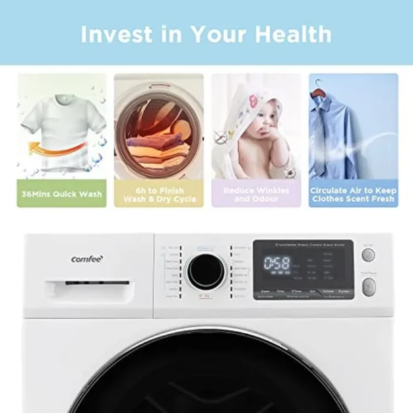 All-in-1 Ventless Washer Dryer Combo Steam Care Overnight Wash Front Load Energy Efficient 26/13 lbs Cap. - Image 3