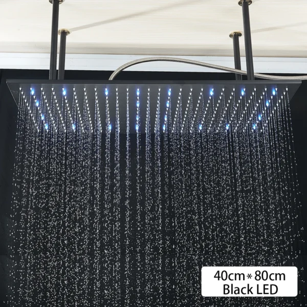 Black Ceiling Intelligent Remote Control LED Rainfall Waterfall Single Shower Head Concealed Shower Tap - Image 10