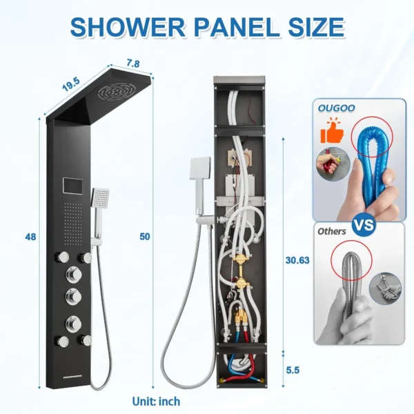 ROVATE LED Shower Panel Stainless Steel Shower Tower System MIST Rainfall Head Body Jets Handheld Tub Spout Black