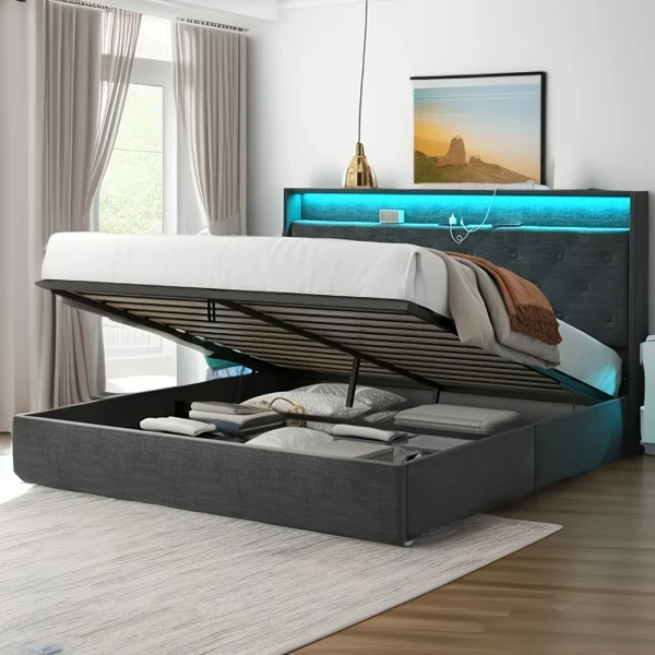 Luxury Convex Edge Storage Bed - Hydraulic Lifting，Modern Soft-Covered Platform Bed Frame - Image 7