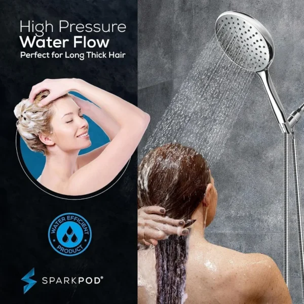 Luxury Rainfall Shower Head - Huge 6-Inch Head, Extra Long 6ft Hose & Adjustable Bracket - 1-Min Installation - Image 2