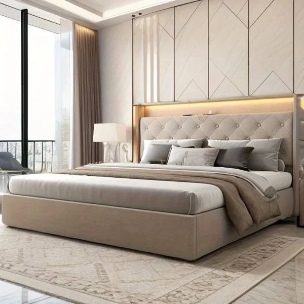 Luxury Convex Edge Storage Bed - Hydraulic Lifting，Modern Soft-Covered Platform Bed Frame - Image 3