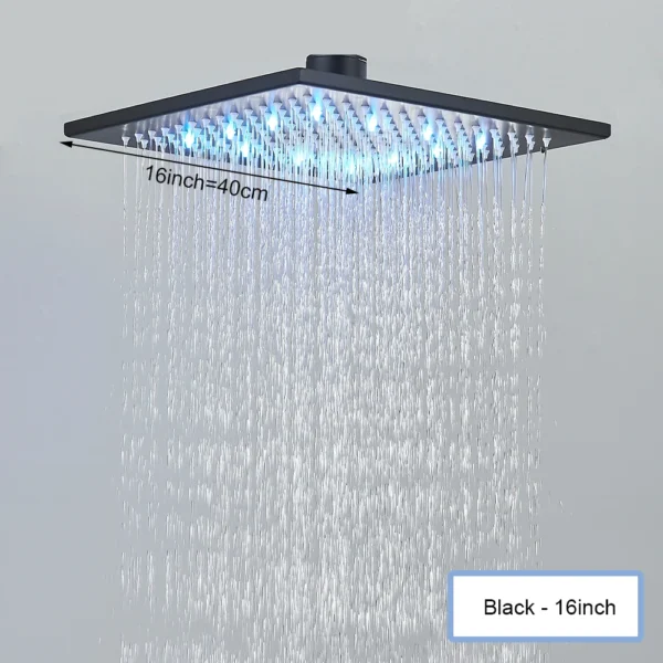 Black Ceiling Intelligent Remote Control LED Rainfall Waterfall Single Shower Head Concealed Shower Tap - Image 15