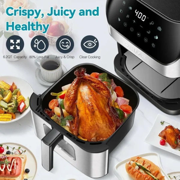 Air Fryer 6.2 QT Oilless 1500W Large Capacity Oven Air Fryers Healthy Cooker with 10 Preset, Visual Cooking Window - Image 4