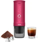 Qwoutin Nano portable electric espresso machine, self-heating, car charger, 20 bar mini coffee maker, with ground coffee; NS cap
