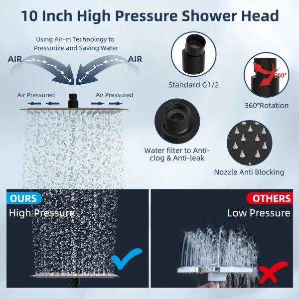 10'' High Pressure Rain Shower Head/Handheld Showerhead Combo with 16'' Adjustable Arc-shaped Shower Extension Arm,71'' Hose - Image 2