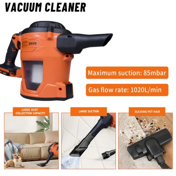 Wet and dry vacuum cleaner, strong suction, suitable for home car corner stairs, pet hair, dust cleaning, with two batteries. - Image 5