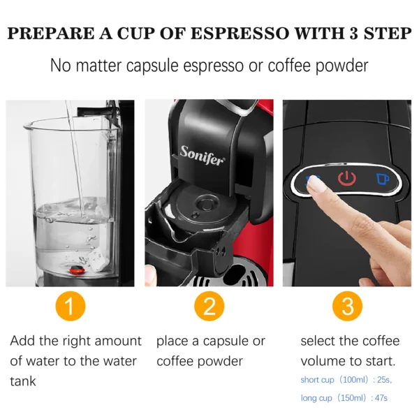 Italian Espresso Electric Coffee Capsule Machine 3 in 1 For Nestle Capsules Kitchen Appliances 19 bar Coffee Machine Sonifer - Image 2