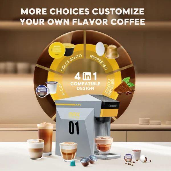 icafilas 5 in 1 Multiple Capsule Coffee Machine DG Cappuccino Nespresso Small Capsule Pod KCUP Ground Coffee Tea Cafeteria 19Bar - Image 2