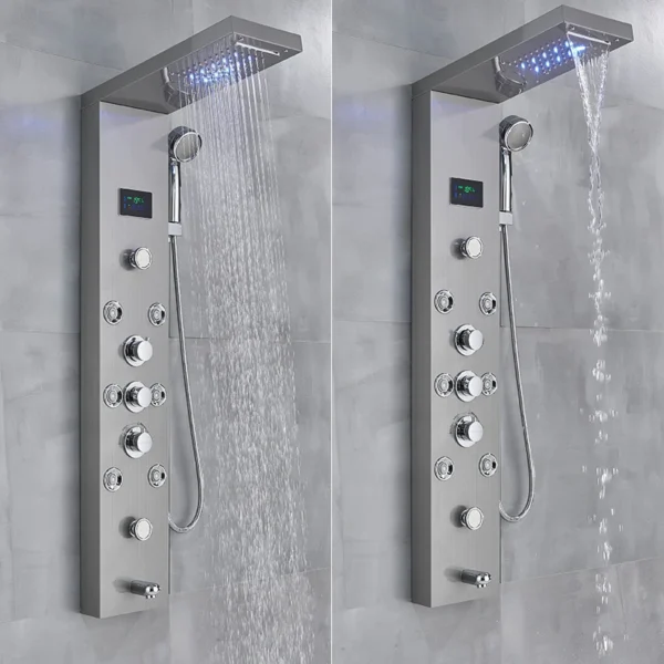 LED Light Bathroom Shower Faucet Set LED Rainfall Shower Panel System Bathtub Water Mixer Tap Massage SPA Temperature Screen - Image 4