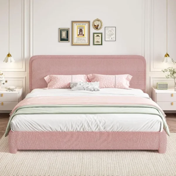 King Bed Frame and Headboard,Upholstered Platform Bed Frame,Modern Style,Soft Rounded Corners,No Box Spring Required - Image 7