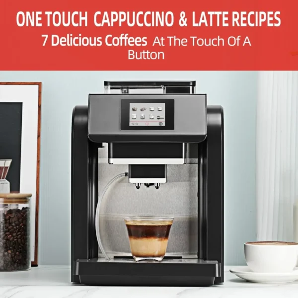 ES317 Fully Automatic Espresso Machine，Milk Frother,Built-in Grinder，Intuitive Touch Display ，7 Coffee Varieties for Home, Offic - Image 2