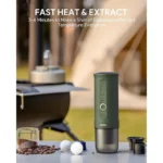 Qwoutin Nano portable electric espresso machine, self-heating, car charger, 20 bar mini coffee maker, with ground coffee; NS cap