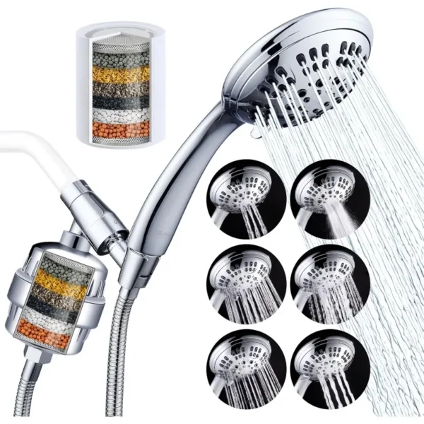 Luxury Handheld Shower Head, Shower Set 6 Spray Showerhead with Effective of 2 Cartridges, Adjustable Metal Bracket