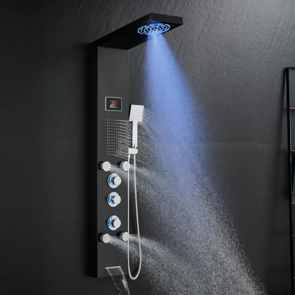 ROVATE LED Shower Panel Stainless Steel Shower Tower System MIST Rainfall Head Body Jets Handheld Tub Spout Black - Image 7