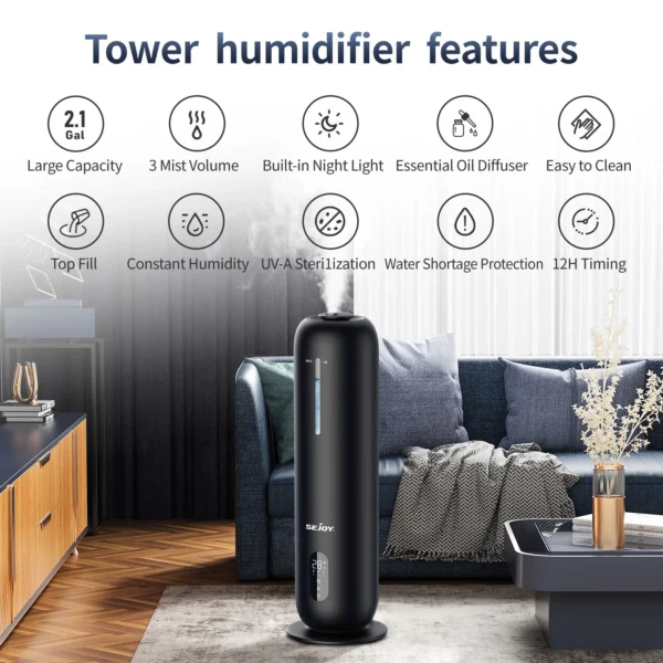 Sejoy 8l Humidifier Large Room Ultrasonic Cool Mist Essential Oil Diffuser Timer Air Humidifier For Suitable For Office Family - Image 5