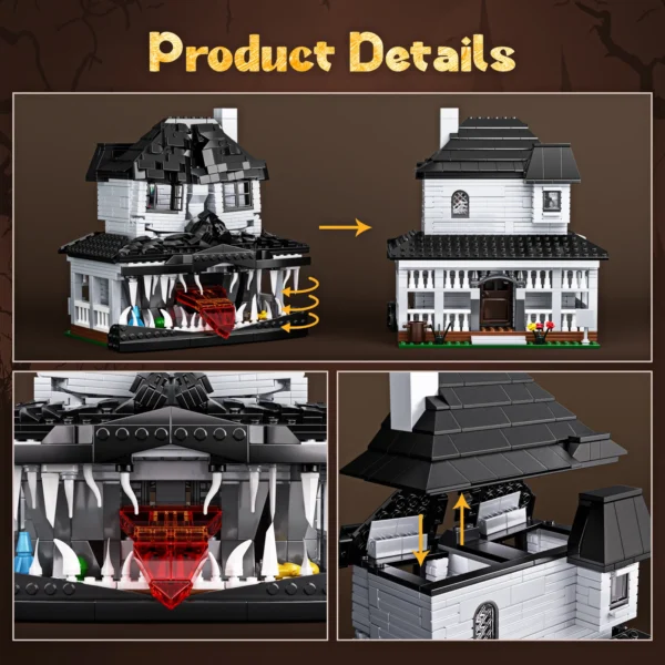 Monster Haunted House Building Blocks Set with Lights Horror Architecture Halloween Decoration Bricks Toys for Kids Adults Gifts