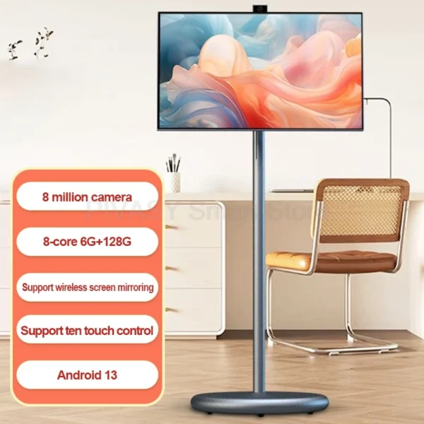 Smart TV 27 Inch Touch Screen Android 13 Movable Rotatable Stand for Gym Outdoor party 8-core 9600mAH Battery Monitor television