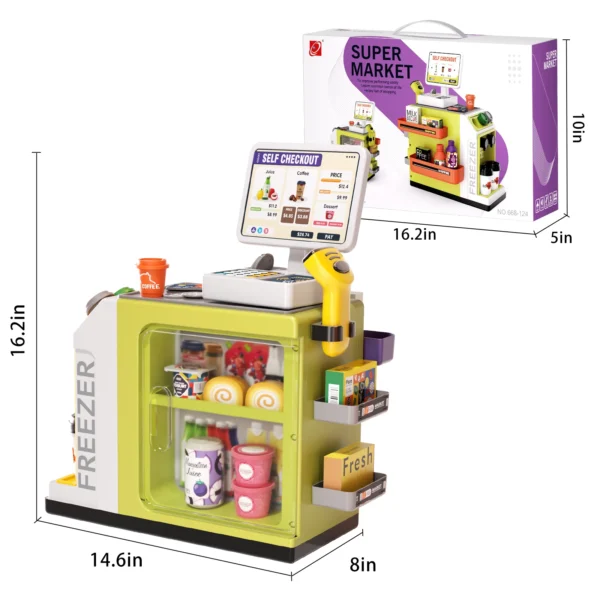 48Pcs Mini Supermarket Cash Register Toy Coffee Machine Cashier With Sound Light Pretend Play Store Simulated Shopping Kid Gifts