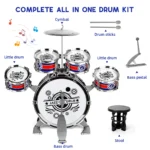Jazz Drum Set Mini Drum Toys 6 Drums with Stool Musical Instruments Toy Birthday Gift no with LED Light for Beginners Boys Girls